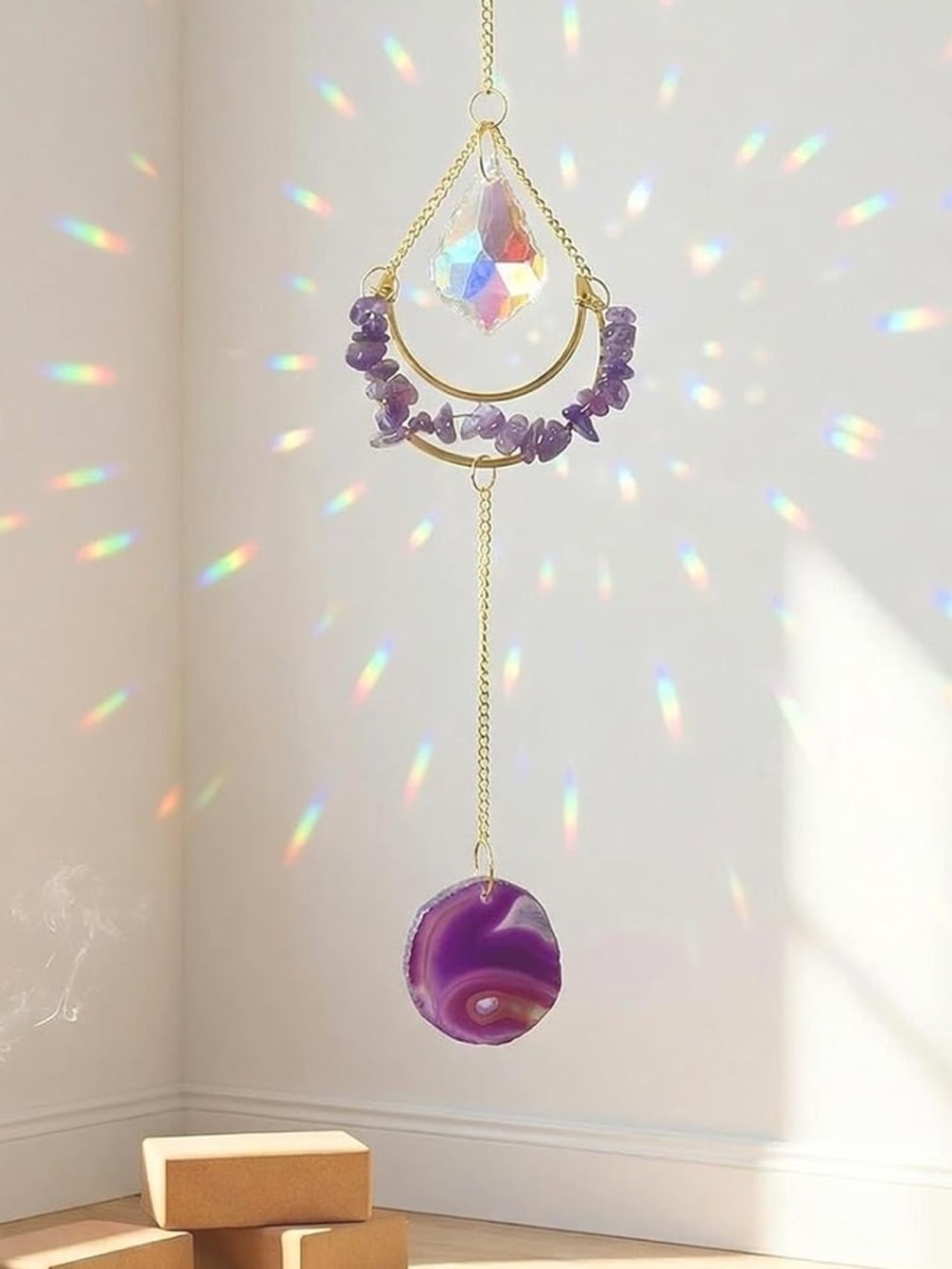 🆕New Amethyst Purple Agate Sun Catcher & Wind Chime - Picture 9 of 10